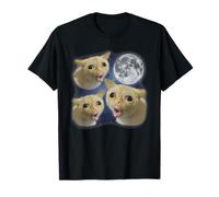 Tres Gatos Vomitar Luna 3 Aullando A La Luna Extraño Meme Maldito Camiseta