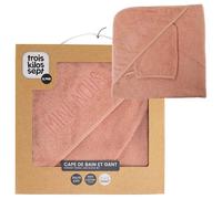 Tres Kilos Sept, Capa de Baño Bebé "Mini-Nosotros" 70X70cm Con Guante, Esponja Suave, Con Capucha Bordada, Ultra-Absorbente, Lavable a 30°C, Nacimiento, Terracota