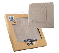 Tres Kilos Sept, Capa de Baño Bebé "Mini-Nosotros" 70X70cm Con Guante, Esponja Suave, Con Capucha Bordada, Ultra-Absorbente, Lavable a 30°C, Nacimiento, Arena Beige