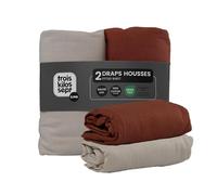 Tres Kilos Sept - Juego de 2 sábanas para bebé, 100% algodón, Reverso elástico, Certificado Öko-Tex Standard 100, Color Beige Arena y Terracota, 60 x 120 cm