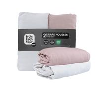 Tres Kilos Sept - Juego de 2 sábanas para bebé, 100% algodón, Reverso elástico, Certificado Oeko-Tex Standard 100, Color Blanco y Rosa polvoreado, 70 x 140 cm