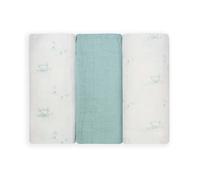 Tres Kilos Sept - Juego de 3 capas de bebé - Nacimiento - Multiuso - Gasa de algodón gofrado - Certificado Öko-Tex® Standard 100 - Diseño de gatos - Verde agua - 70 x 70 cm