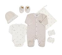 Tres Kilos Sept - Kit de nacimiento, ropa de bebé, conjunto unisex con pijama, body, gorro, zapatillas y manoplas - bolsa de almacenamiento incluida, Arena Terracota, 0 mois (6 Pièces)