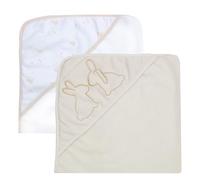 Tres Kilos Sept, Lote de 2 Capas de baño para bebé con Capucha, Conejo Beige y Blanco, 70 x 70 cm, Esponja Suave y Absorbente, para recién Nacidos y Lactantes