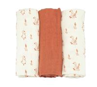 Tres Kilos Sept - Lote de 3 Capas de algodón - Cuadrados de Gasa de 70 x 70 cm - Multiusos: Manta, doudou, Babero, protección Solar - Certificié Oeko-Tex - Diseño de Ganso - Terracota