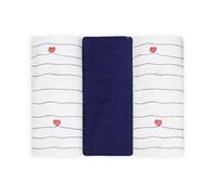 Tres Kilos Sept - Lote de 3 Capas para bebés, Multiusos: pañales, Lactancia, Cambio, Manta Ligera, 100% algodón Oeko-Tex® Standard 100 - Azul Marino - diseño de Rayas corazón - 70 x 70 cm