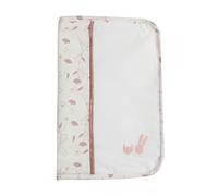 Tres Kilos Sept - Protector de cuaderno de salud para bebé, 100% popelina de algodón orgánico, diseño de flores, color rosa y blanco, detalles bordados de conejo y gato, 17,5 x 25 cm