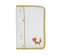 Tres Kilos Sept - Protector de cuaderno de salud para bebé, diseño de flores, terciopelo y forro de algodón, con ribete de mostaza, diseño de bosques, detalles bordados zorro - 25 x 17,5 cm