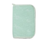 Tres Kilos Sept - Protector de cuaderno de salud para bebé, maternidad, nacimiento, cierre con cremallera, solapa interior, color verde de agua, bordado, color beige, diseño de océano, 25 x 17,5 cm