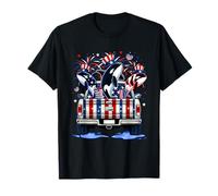 Tres lindas orcas en camión 4 de julio bandera de EE. UU. Fisher Camiseta