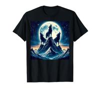 Tres Lobos Salvajes Aullando la Luna en bosques montañas al Aire Libre Camiseta gráfica económica