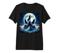 Tres Lobos Salvajes Aullando la Luna en bosques montañas al Aire Libre Camiseta Premium