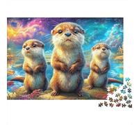 Tres lontras Junto a un Lago de Hadas Puzzle De 1000 Piezas Adorable Otter Puzzles Clásicos para Todas Las Edades 52x38cm/1000pcs