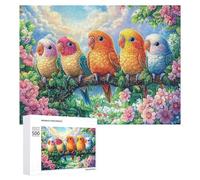 Tres Loros en Rama con Puesta del Sol Junto al mar Puzzle 500 Piezas para Adultos Juego De Relajación Resistencia Mental Regalo para Tardes Largas 500 PCS