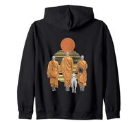 Tres Monjes y Perro Aloka Arte Zen Espiritual Pacífico Sudadera con Capucha