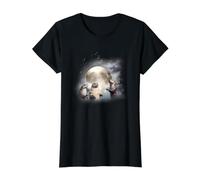 Tres nutrias Aullando a la Luna Amante de la Nutria Luna Llena Camiseta gráfica económica, Mujer, Negro, S