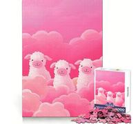 Tres ovejas en Nubes Rosas, Rompecabezas de 1000 Piezas para Adolescentes, Juguete para ejercitar la Mente, Arte Relajante para Relajarse, Regalo Original 38x52cm