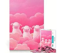 Tres ovejas en Nubes Rosas, Rompecabezas de 1000 Piezas para Adolescentes, Juguete para ejercitar la Mente, Arte Relajante para Relajarse, Regalo Original 38x52cm