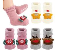 Tres Pares de Calcetines de Navidad, Calce-tines Bebe de Algodón para Bebé 0-12 Meses, Antideslizantes Bebe con Motivos 3D, Calcetines Antideslizantes para Regalos de Navi-dad y Uso Quotidiano