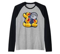 Tres Pato de Goma Luna 3 Aullando En La Luna Divertido Extraño Maldito Camiseta Manga Raglan