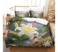 Tres Piezas 3D claveles con Cremallera De Microfibra Planta Ropa De Cama con Dos Fundas De Almohada Adecuado para Adolescentes Y Adultos Super King（260x220cm）