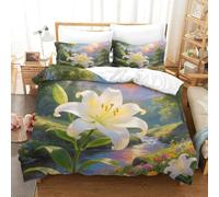 Tres Piezas 3D claveles con Cremallera De Microfibra Planta Ropa De Cama Fundas De 2 Almohada Incluidas Adecuado para Adolescentes Y Adultos Single（140x200cm）