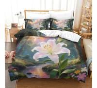 Tres Piezas Impresión 3D claveles con Cremallera De Microfibras Planta Ropa De Cama Incluye Dos Fundas De Almohada Adecuado para Adolescentes Y Adultos Super King（260x220cm）