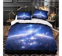 Tres Piezas Microfibra de poliéster Cosmic Vortex Funda Edredon Diseño 3D Cremallera Oculta Fundas Almohada Suave Space Fantasy Juego Fundas Edredón for niños Single（135x200cm）