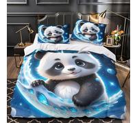 Tres Piezas Microfibra de poliéster Cute Panda Baby Funda Edredon Estampado 3D Fundas Almohada Antibacteriana Coon Fantasy Funda Edredon for Adultos Super King（260x220cm）