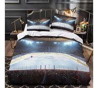 Tres Piezas Microfibra de poliéster Ice Hockey Arena Funda Edredon Estampado 3D Funda Almohada Suave Sports Event Atmosphere Funda Edredon for niños Single（140x200cm）