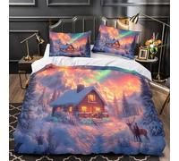 Tres Piezas Microfibra de poliéster Invierno Cabin Funda Edredon Diseño 3D Cremallera Oculta Funda Almohada Antialérgica Cozy Montaña Retreat Juego Fundas Edredón for Adolescentes Double（200x200cm）