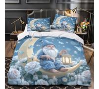 Tres Piezas Microfibra de poliéster Moon GNOME Lantern Funda Edredon Cremallera Oculta Fundas Almohada Suave Fantasy Night Funda Edredon for niños y niñas Super King（260x220cm）