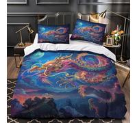 Tres Piezas Microfibra de poliéster Mythical Dragon Funda Edredon Diseño 3D Funda Almohada Lavables Vibrant Fantasy Juego Fundas Edredón for jóvenes King（220x240cm）