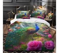Tres Piezas Microfibra de poliéster Peacock in Jardín Funda Edredon Diseño 3D Funda Almohada Lavables Fantasy Floral Juego Fundas Edredón for jóvenes Double（200x200cm）