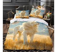 Tres Piezas Microfibra de poliéster White Lion Standing Funda Edredon Cremallera Oculta Fundas Almohada Transpirable Fantasy Funda Edredon for Ancianos Super King（260x220cm）