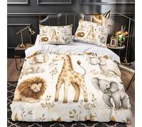 Tres Piezas Microfibra Impresión 3D Baby Safari Animals Funda de Edredón Cremallera Oculta Funda Almohada Lavables Watercolor Jungle Theme Juego Fundas Edredón for familia Super king（260x220cm）