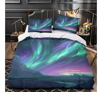 Tres Piezas Microfibra Impresión 3D Northern Lights Juego Fundas Edredón Diseño 3D Funda Almohada Antialérgica Fantasy Funda de Edredón for Familia Single（140x200cm）
