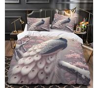 Tres Piezas Microfibra Impresión 3D Peacock in Snow Funda Edredon Cremallera Oculta Funda Almohada Lavables Naturaleza Fantasy Juego Fundas Edredón for jóvenes Double（200x200cm）