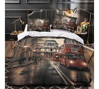 Tres Piezas Microfibra London Street Fuego Fundas Edredón Impresión 3D Cremallera Funda Almohada Antialérgica Vintage Urban Atmosphere Funda Edredon for jóvenes Double（200x200cm）