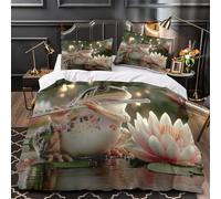 Tres Piezas Microfibra Suave Frog Playing Flute Funda de Edredón Cremallera Oculta Fundas Almohada Antialérgica Naturaleza Fantasy Funda Edredon for jóvenes King（220x240cm）