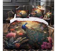 Tres Piezas Microfibra Suave Peacock in Jungle Funda de Edredón Cremallera Fundas Almohada Antialérgica Fantasy Juego Fundas Edredón for Ancianos Single（140x200cm）