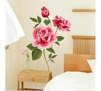 Tres rosas florecientes Conjunto de rosas 3D Rosas encantadoras Tatuajes de pared las etiquetas casa decoración elegante moderno pegatinas flores Sala de estar dormitorio decoración vivero calcomanía