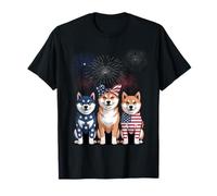 Tres Shiba Inu Dog USA Flag 4 de julio Amante de los perros Mujeres Hombres Camiseta