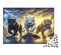 Tres Tigres rugiendo 1000 Piezas Papel Ecológico Rompecabezas De Bricolaje Fans De Adolescentes 12-18 Años Desafío Juego Educativo Alivio del Estrés 70x50cm/1000pcs