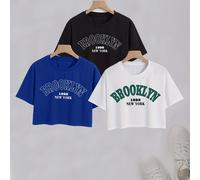 Tres tops cortos para mujer con de Brooklyn, adecuados para conciertos, casual y outfits, perfectos para ropa de cómoda y transpirable