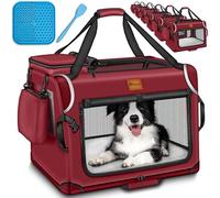 TRESKO® Caja de transporte plegable para perros incl. alfombrilla para lamer, espátula y reflectores XXL 92x63x63cm | Caja de transporte para perros y gatos | Bolso de transporte para perros en el