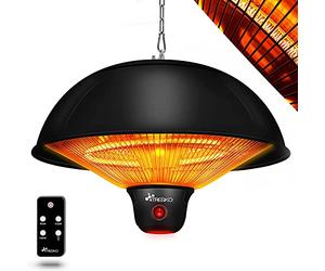 TRESKO Calefactor por Infrarrojos de Pared | 1500W + Control Remoto | Estufa Radiante de Terraza con 3 Temperaturas | Radiador Eléctrico para Exterior e Interior | Calentador de Techo (Negro)