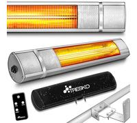 TRESKO Calefactor por Infrarrojos de Pared | 2000W + Control Remoto | Estufa Radiante con 3 Temperaturas | Radiador Eléctrico para Exterior e Interior | Calentador de Cuarzo (Plateado)