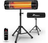 TRESKO Calefactor por Infrarrojos para Terraza | 2500W + Control Remoto | Estufa Radiante con 3 Temperaturas | Radiador Eléctrico para Exterior e Interior | Calentador con Altura Regulable (Negro)