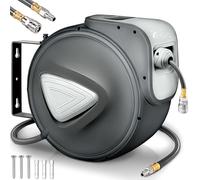 TRESKO® Carrete de Manguera de Aire Comprimido de 10 m | Conector de 1/4" | Enrollador de Manguera Automático | con Soporte para Pared | Rotación de 180° | Tope Final Ajustable, Gris